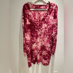 Jenni Burgundy and Cream Tie-Dye Pajama Top
